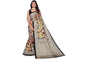BishtHub Fashion Women's Cotton Silk Kalamkari Printed Party Wear Saree With Unstitched Blouse Piece, Black, One Size, black