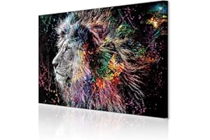 decomonkey - Impression sur Toile Intissé Lion Abstrait 60x40 1 Pièce - Tableau Décoration Appartement Cadre en Bois Photo Déco Salon Peinture sur Toile Maison Afrique chats colorés lions animaux