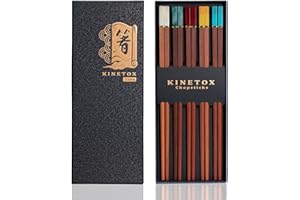 KINETOX Baguette Bois 5 Paires Ensemble Baguette Chinoise Coffret Cadeau Reutilisable Naturel Baguettes Utilisé Comme Cadeau D'anniversaire Déménagement Mariage ou Noël en Bois de Santal Rouge