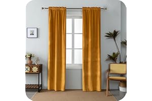 GIRASOLE HOME Coppia Tende Adelaide Morbide Oscuranti Termiche in Velluto 2 Pannelli da 55x220cm con Tasca, Ambra