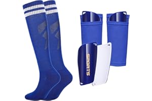 Aquzhou Kids Football Socks Set with Shin Pads Boys and Shin Pad Sleeves, Aged 6-13 Boys Football Socks Cushioned Knee High Breathable Girls Boys Soccer Sock for Kids Junior