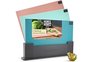 Moritz & Moritz Set Tagliere da Cucina - 3x Taglieri cucina 32 x 22 cm in Porta Taglieri - Colorato - Set taglieri cucina grande - Tagliere Lavastoviglie e Igienico - Set taglieri plastica