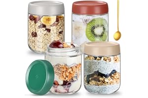 6-pack overnight oatmeal potten met schroefdeksel; ook geschikt voor het bewaren van 6-pack overnight oatmeal potten met schroefdeksel; ook geschikt voor het bewaren van