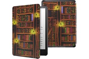 MoKo Funda para Kindle Paperwhite 11ª Generación (Modelo 2021) 6.8" y Kindle Paperwhite Signature Edición, PC Estuche Carcasa Estilo Niños con Auto Sueño/Estela, Biblioteca Retro