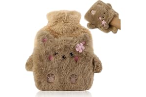 Lvjkes Borsa acqua calda, 500ML Borsa dellacqua calda con Coperchio, Carino animali Hot water bag, Smontabile per la pulizia, Prova di esplosione e di perdite, Adatta a bambini e adulti (Orso)