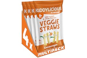 Kiddylicious Sour Cream & Chive Straws - Delicious Snacks for Kids - Suitable for 9+ Months - 4 Packs of 4 (16 Total)