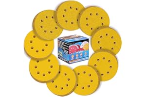 ALPXUXP Dischi Abrasivi 125mm,90 Pezzi Allumina Calcinata Rotondi Carta Vetrata 8 Fori in Gialla,Rivestimento Abrasivo Antiaderente per Levigatrici Orbitali(Grana10x40/60/80/120/180/240/320/400/600)