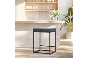 ‎ALPHA HOME ALPHA HOME Barhocker mit Fußstütze Barstuhl ohne Lehne Grau Barhocker Pu-Leder Sitzhöhe 61cm Barstühle Rückenfreier Sitzhocker mit dickem Kissen und robustem verchromtem Metallgestell, 1PC