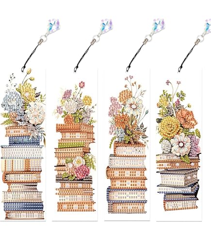 Lot de 6 marque-pages 5D Diamond Painting marque-pages en forme de plume en diamant 5D perles diamant art bricolage marque-page pour - Beaux- Arts et Loisirs créatifs