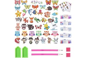 Coolon Zestaw do malowania diamentowego 5D dla dzieci, 43 sztuki, "zrób to sam", naklejki diamentowe dla zwierząt, naklejki diamentowe na notatniki, kubki itp., prezenty dla chłopców i dziewczynek