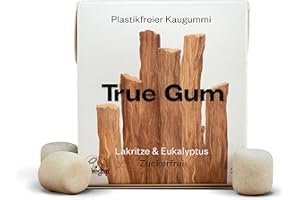 ‎TRUE GUM True Gum: LAKRITZE & EUKALYPTUS / Plastikfreier Kaugummi / Biologisch Abbaubar / Vegan / 21 g