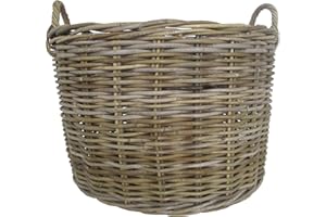 FANTASIE D ORIENTE cesto porta legna vimini rotondo cm 57x40 H con manico cm 46 intreccio in robusto giunco le misure non comprendono i manici