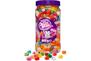 The Jelly Bean Factory, Jelly Beans Gift 900 g Jar of Sweets, Gluten Free - 36 Natural, Huge Fruit Flavours, Chewy, Retro American Sweets for Kids, Adults, Christmas - Gourmet Pick and Mix Jellybeans