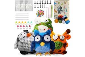 Welhammsae Kit de Ganchillo para Principiantes, Amigurumi Kit de Crochet de Animales para Principiantes con Instrucciones en Video Paso a Paso, DIY Manualidades Set Adultos-Jirafa-Rana-Búho-Pingüino
