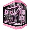 Mars Gaming MC-3T, Custom ATX Gaming Case, Triple Window Continuous Tempered Glass, Full Liquid Cooling Support, Dual Side Camera, 3x Vertical PCI Slots, USB-C and USB 3.0, Pink