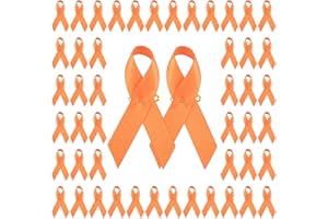 Wandic Lot de 100 broches en forme de ruban en satin - pour sensibilisation au cancer du rein, à la leucémie, à la sclérose, à la violence armée - Orange - 7,5 x 4 cm