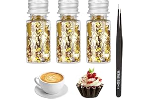 TIGMEW 3 Flaschen Blattgold Essbar Außerdem eine Gerade Pinzette Essbare Blattgoldblätter Tortendeko Tortendeko Essbar Gold Folien Flocken Blattgold zum Basteln Lebensmittel Kuchen Backen Torten Dekorfolie