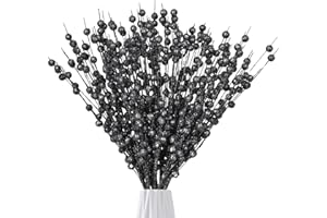 N&T NIETING 12 Pack Black Berries Christmas Decorations, 16 Inch Artificial Holly Berries Glittery Twigs, Artificial Glitter Berries for Wreath Making, Xmas Tree, Decorations