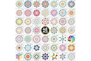 48 Pièces Peinture de Découpe Laser, Modèles de Peinture de Scrapbooking, Pochoir Peinture Plastique Mandala, Mandala Art Dotting Rock Kit, pour Mandala Art Peinture de Roches, Nail Art