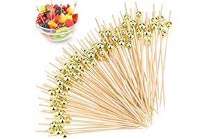 Fyihoxi 300 Stück Cocktailspieße, Spieße Fingerfood, Zahnstocher Holz 10cm für Cocktail Deko, Grillgut, Fingerfood, Obst-Spieß, Candy und Antipasti