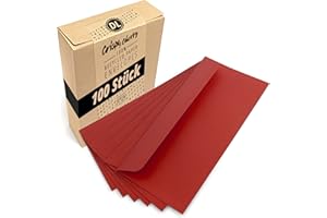 Japun - sobres (100 piezas) de papel, sobre sin ventana - DIN largo - 220x110 mm - rojo