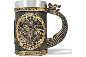 AtSKnSK Chope à bière viking en acier inoxydable avec une anse mythologie nordique marteau de Thor arbre de vie café chope à bière valhalla cadeau viking pour hommes et femmes (marteau de Thor)