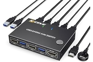 YOUTINGHDAV Switch KVM USB 3.0 HDMI 2 PC 1 Monitor, symulacja EDID 4K@60Hz, 2 port przełącznik KVM udostępniający 4 urządzenia USB 3.0 mysz, klawiatura, drukarka, skaner, Z 3 kable i pilot przewodowy