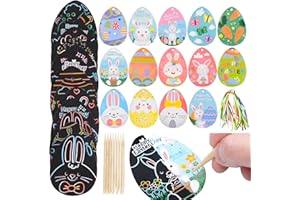 BHGT 56 Stück Kratzbilder Ostern Osterei Osterbasteln für Kinder mit buntem Muster für Ostern Anhänger Dekoration mit 8 Holzstiften 56 Bändern