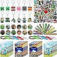 FAMINESS Minercraft Party Bag Fillers 118PCS Party Favours Include Keychains Party Bags Button Pins Slap Bands Silicon Bracelet Stickers Party Supplies Kit for Kids Boys Girls
