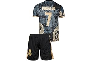 Tayveird Madrid, Ronaldo, Vini Jr, Arda Guler, Maillot Enfant Dragon Football Bleu foncé, Conception spéciale, Football, édition limitée, livré avec Un Short. (Tailles Enfants 4-13 Ans)