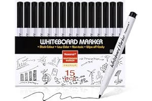 Reaeonat Black Whiteboard Markers, 15 Pack Dry Erase 0.7mm Fine Tip White Board Pens Ink Marker for Home Office Uses