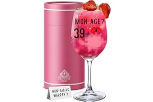 CROWNLY CRYSTAL® Cadeau Femme 40 Ans Verre à Vin Personnalisé Décoration Anniversaire Original Rigolo