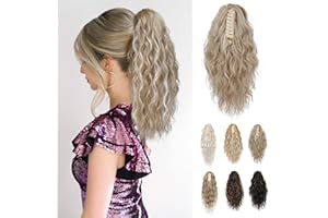 REECHO 14" Ponytail Extension, Claw Clip Ponytail Extension Fake Pony Tails Soft Wavy Multi Layered Clip in Hair Extensions Synthetic Hairpiece for Women HP002 - Light Blonde with Highlights