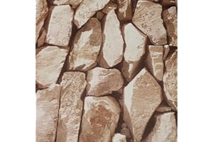 BAKETRON Natural Stone Brick Wallpaper 3D Effect Blocks Vintage Brick Faux Textured Fireplace Wall Sticker Brick Wrapping Paper for Living Room