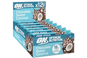 Optimum Nutrition Chocolate Sweet Coconut Protein Bars, On-the-Go Pre-Workout and Post-Workout Gym Snack Alternative for Men and Women, with Soy Protein, 12 x 59g