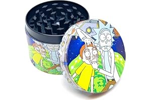 TPLF Grinder Rick e Morty in 4 parti di occhi distanziati in lega di zinco e nero-trituratore di erbe secche con una piccola spatola a polline con coperchio magnetico per una chiusura perfetta.