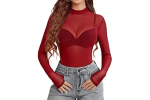 Avidlove Body Donna a Collo Alto Top in Rete a Maniche Lunghe Abbigliamento da Club e Party T-shirt Casual Stile Y2K Outfit da Festival e Rave