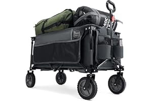 TIMBER RIDGE Festival Trolley on Wheels with Adjustable Handle, 200L Folding Wagon Trolley for Camping Outdoor Picnic Shopping Garden Beach, Heavy Duty Foldable Cart Large Capacity, Grey
