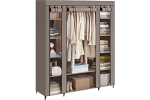 SONGMICS Armario de Tela, Armario portátil para Dormitorio, Perchero con Cubierta de Tela, Perchero, 45 x 150 x 175 cm, 12 Compartimentos, Estructura de Metal, Gris Topo LSF003R02