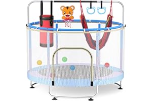 Brolteja Trampoline pour Enfant,Trampoline d'intérieur et d'extérieur de 150,avec balançoires, Barres, cerceaux, paniers de Basket-Ball,Cadeau pour Enfants