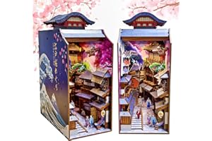 PENGBU RC Book Nook Japon, 293 Pièces Book Nook Sakura Street Kit Japonais, DIY Miniature House avec Lumière, Miniature a Construire pour Adultes et Adolescents, Décoration Japonaise en Bois pour Adultes