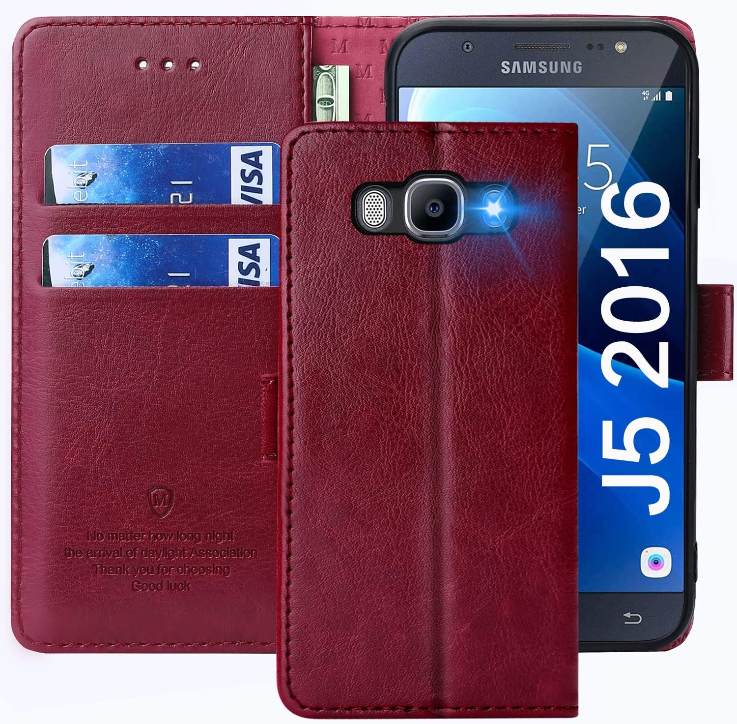 FMPCUON Funda para Samsung Galaxy J5 2016,Funda Libro Galaxy J5 2016 Funda con Tapa,Cuero Carcasa Magnético Funda Cartera Móvil para Samsung Galaxy J5 2016, Rojo