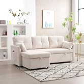 Multifunctional Sofa Bed with Replaceable Chaise Longue, Storage Seat, L-Shaped, Corner Set for Living Room (Beige)