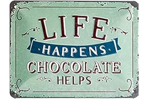 Nostalgic-Art Cartel de Chapa Retro Life Happens, Chocolate Helps – Idea de Regalo para los Fans de la Nostalgia, metálico, Diseño Vintage, 15 x 20 cm