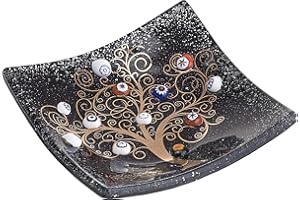 SOSPIRI VENEZIA Ablage für persönliche Gegenstände mit Lebensbaum aus Murano-Glas, Murrinen und Gold, Geschenkidee, Tablett, , dekorative Erinnerungen für Zeremonien (9x9 cm).
