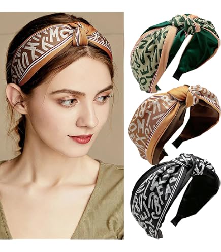 Fascia Per Capelli Larga Con Nodo E Stampa Floreale, Morbida Ed Elastica, Accessorio Donna (Blu)