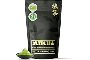 NaturaleBio Tè Verde Matcha Biologico in Polvere. Grado Cerimoniale A, 100g. Prodotto in Giappone, Uji, Kyoto. Ideale con latte o per la Cerimonia del Tè. Senza Zuccheri Aggiunti e Conservanti.
