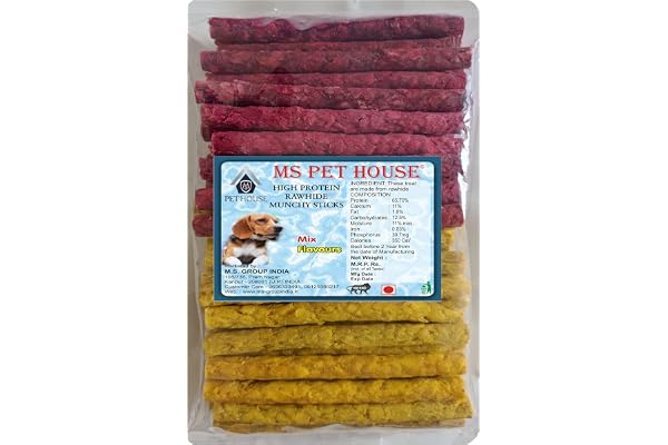 MS PET HOUSE Dog Chew Sticks Munchy Stick Mix Flavours 900 Gram Dogs Snacks, Treats (450G Chicken Flavor and 450G Mutton Flavor Pack of 1), All Life Stages