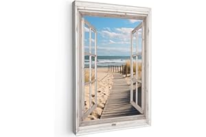 MuchoWow© Bilder 60x90 cm Wohnzimmer Deko Modern Wandbild Foto auf Leinwand Bild Schlafzimmer Room Decor Geschenke Fensterblick - Meer - Küste - Natur - Strand - Wattenmeer