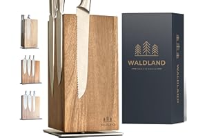 WALDLAND Bloc à couteaux de qualité supérieure sans couteau,Bloc à couteaux magnétique et rotatif à 360°,En bois d'acacia élégant et robuste,Bloc en bois,Organiseur de cuisine